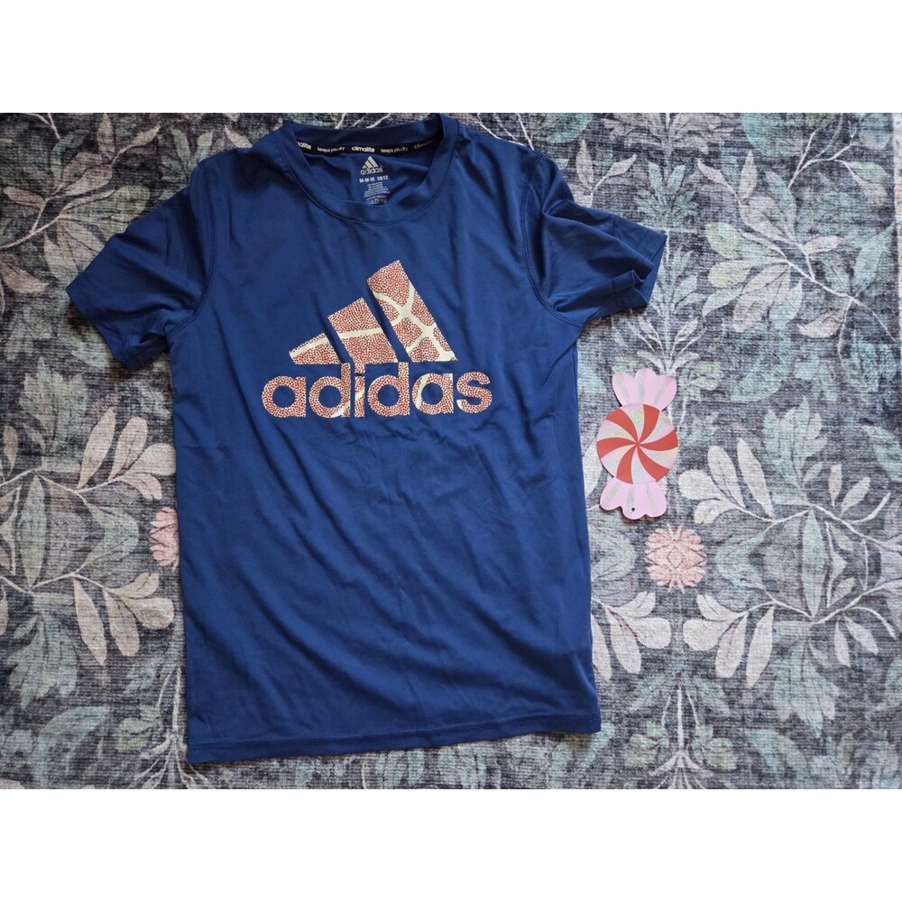 adidas Boys Climalite Blue Graphic Print T-Shirt M 10/12 Short Sleeve